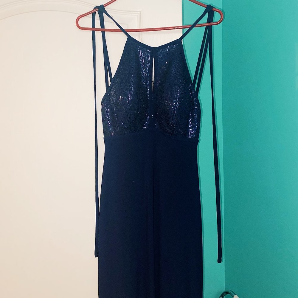 Navy Blue Backless Prom Dress from Macy's